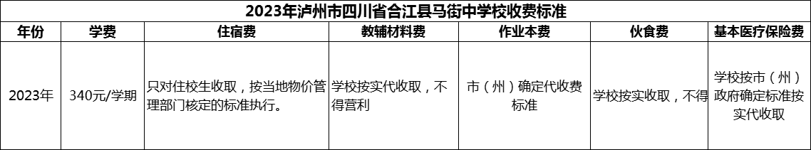 2024年瀘州市四川省合江縣馬街中學校學費多少錢？