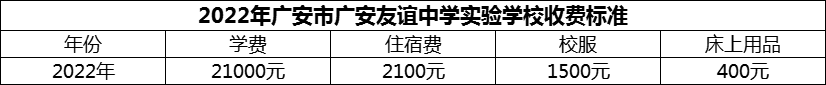 2024年廣安市廣安友誼中學實驗學校學費多少錢？