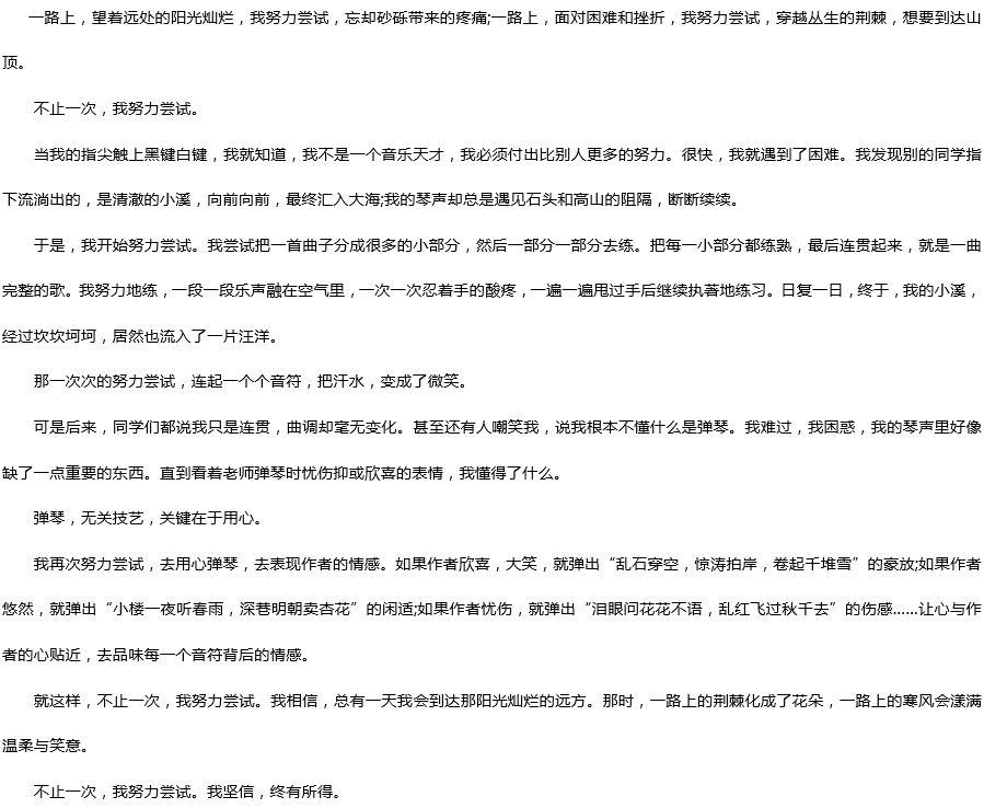 2019中考滿分作文：不止一次，我努力嘗試過(guò)