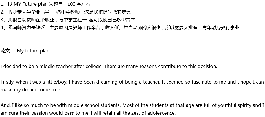 2020年中考英語(yǔ)滿(mǎn)分作文預(yù)測(cè)范文：My future plan