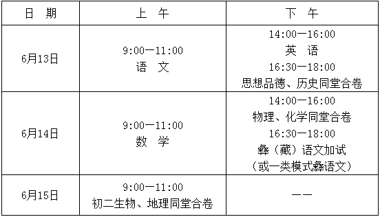 2020年涼山州中考時間是多久，會改變嗎？