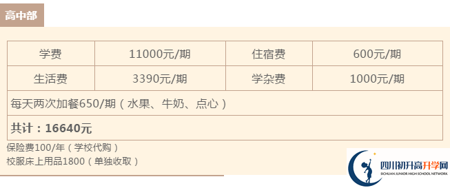 雅安北附實驗學(xué)校住宿費用是多少？